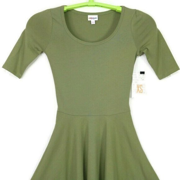 LuLaRoe Nicole Fit & Flare A-Line‎ Dress Olive Green XS - Picture 5 of 12